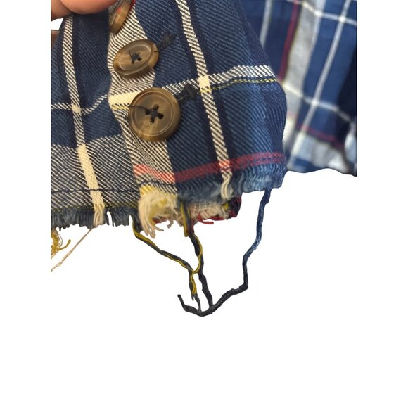 Current Air L Blue Distressed Plaid Button-Up Blazer Jacket With Elbow Patches - Picture 5 of 6